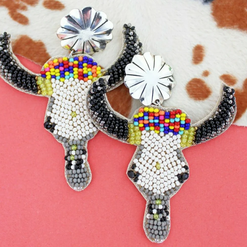 Free spirit South western boho people Steerhead Seed bead earrings NWT